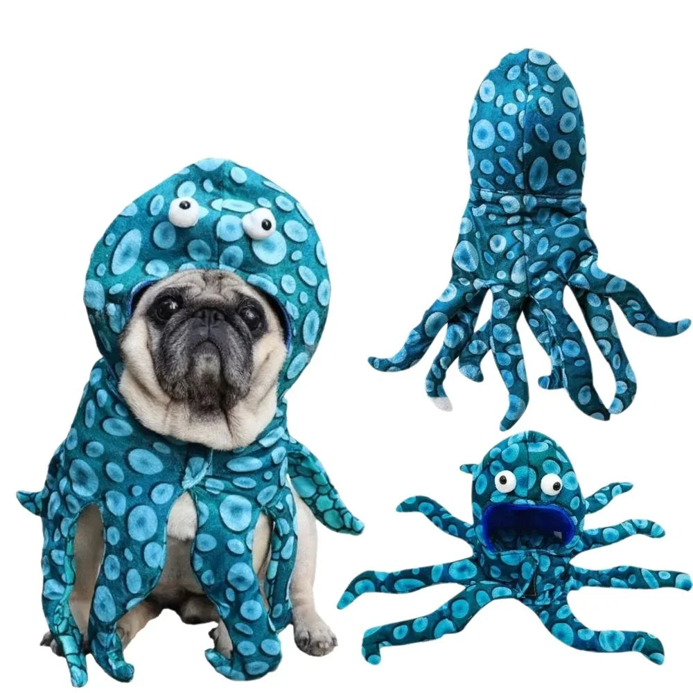 Octopus Hoodie Costume for Small Dogs & Cats — Warm Pajamas for Halloween & Christmas