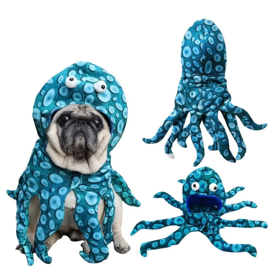 Octopus Hoodie Costume for Small Dogs & Cats — Warm Pajamas for Halloween & Christmas