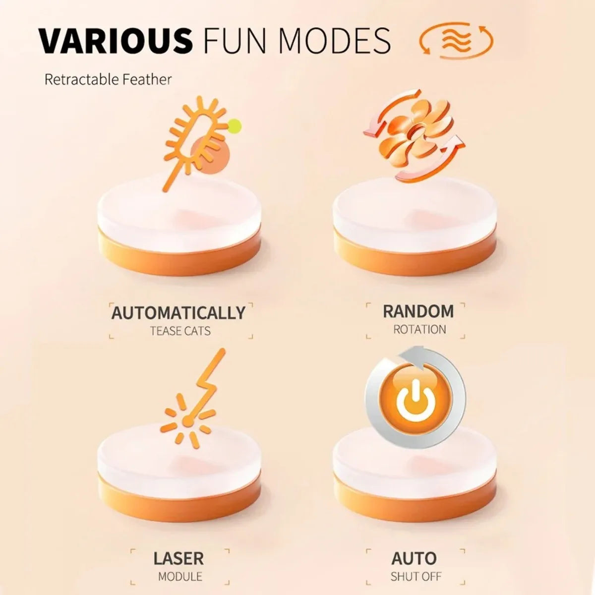 Jouet interactif intelligent 4-en-1 pour chat avec laser, plumes et balles de piste