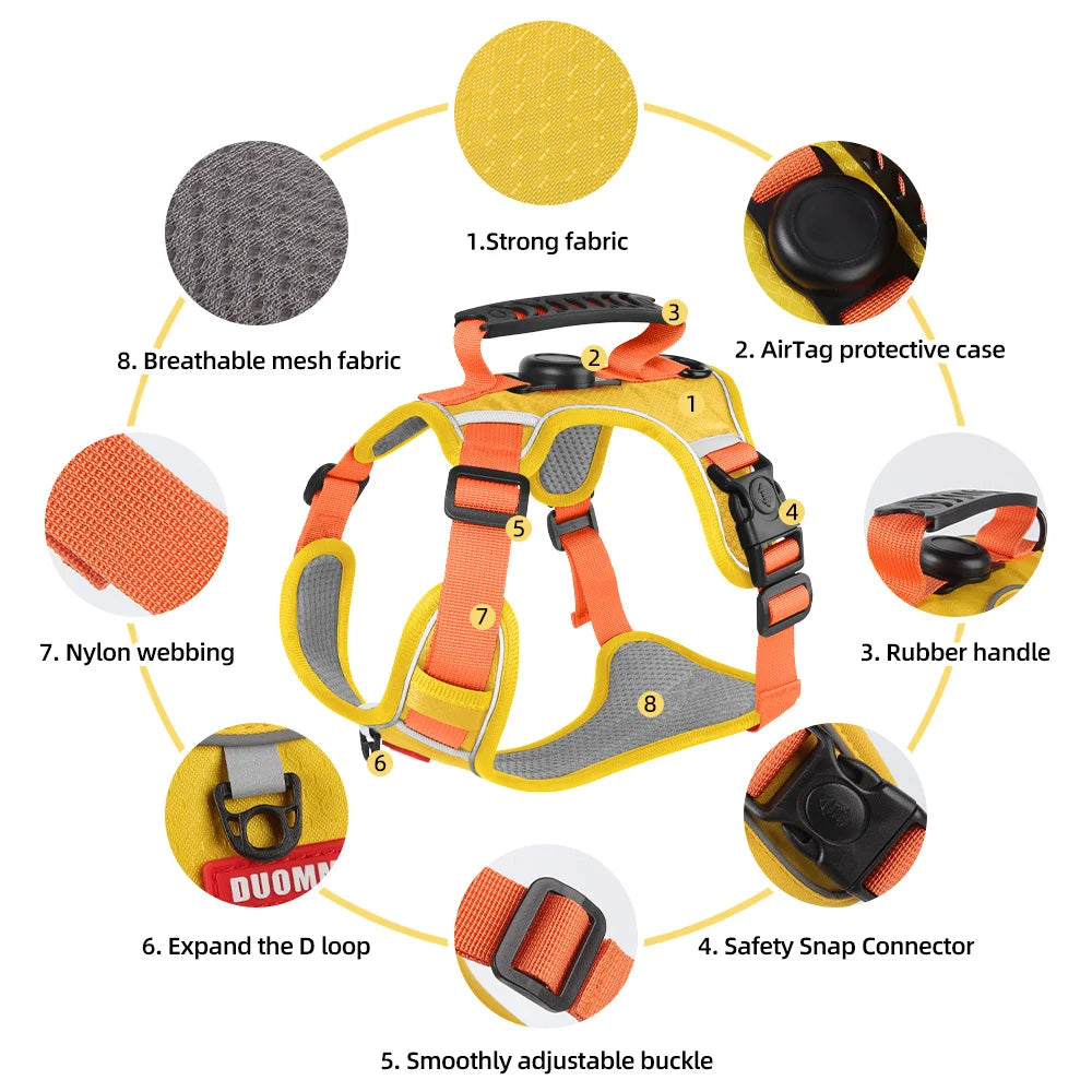 Reflective No-Pull Dog Harness Vest with AirTag Holder