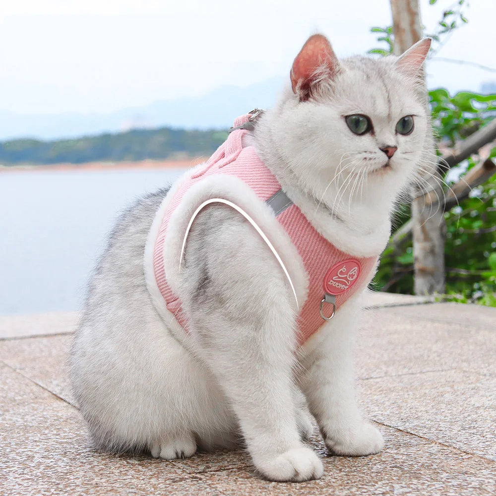 Rabbit Fur Harness & Leash Set for Cats & Small Dogs