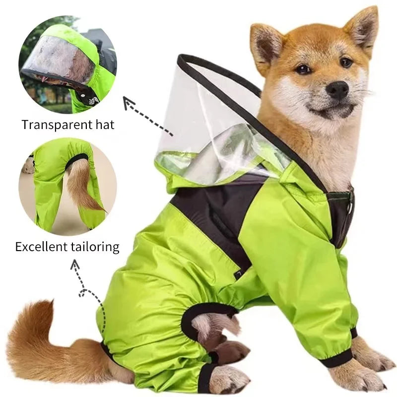 Waterproof Dog Face Print Raincoat Jumpsuit