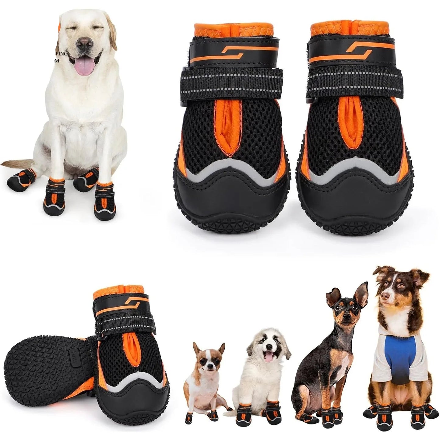 Reflective Dog Boots & Paw Protectors with Hard Toe Cap | Set of 4