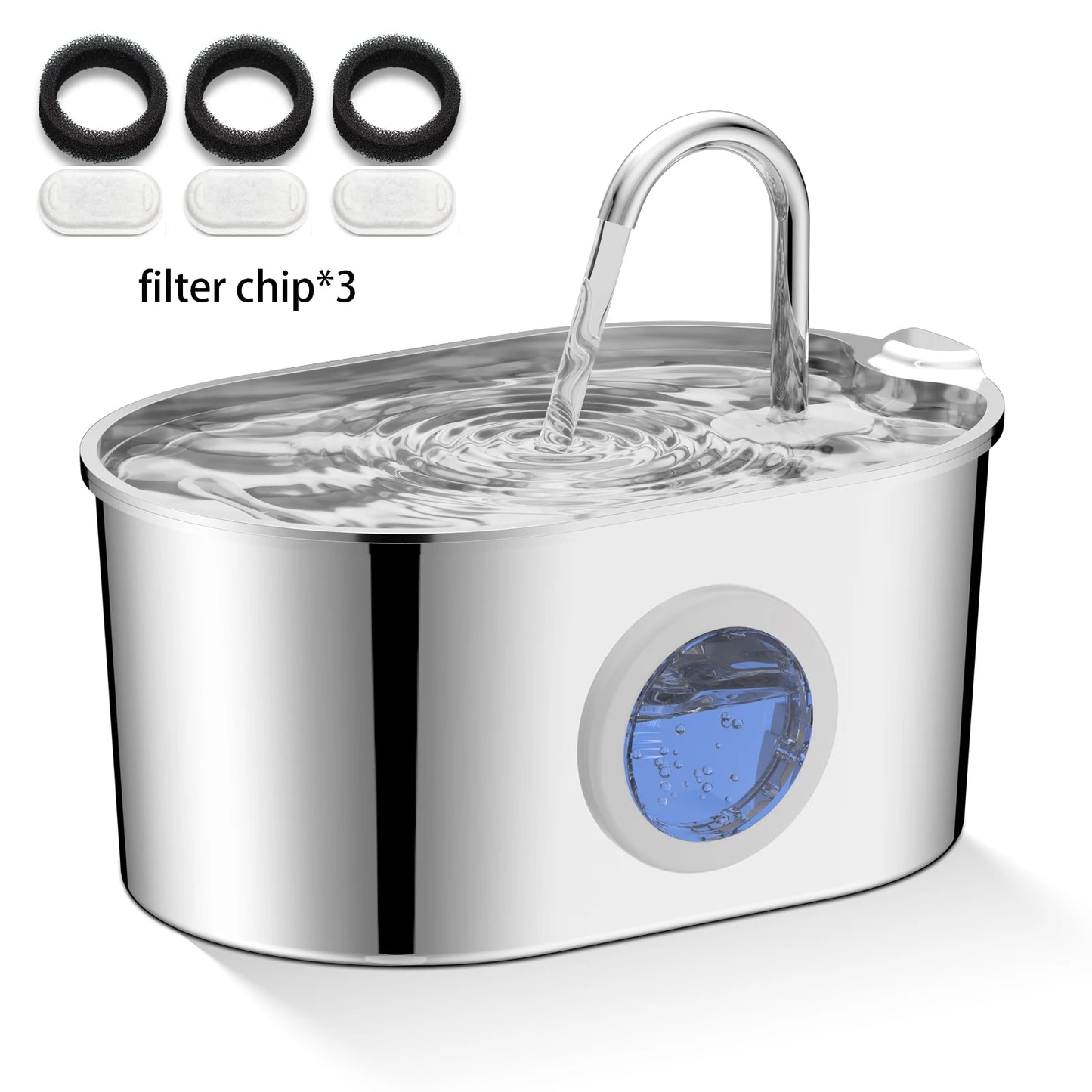 Fontaine à eau pour chat en acier inoxydable, 2,2 litres avec fenêtre de niveau d'eau et pompe à eau silencieuse pour chats et chiots