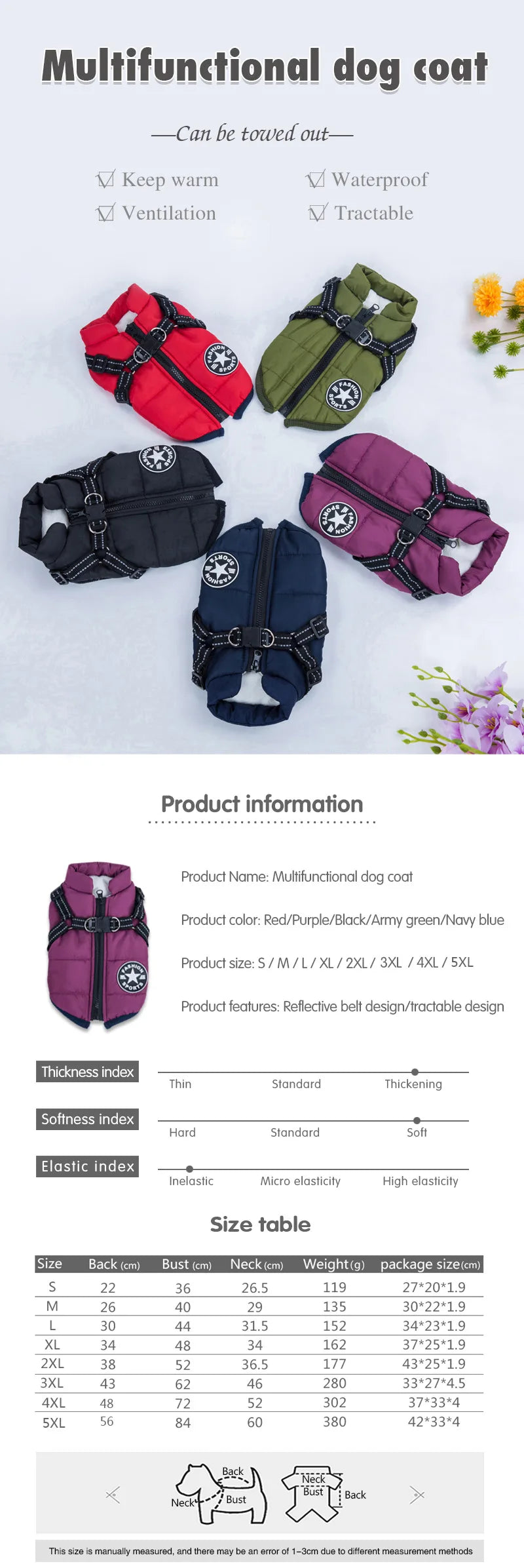 Veste imperméable pour chien avec harnais