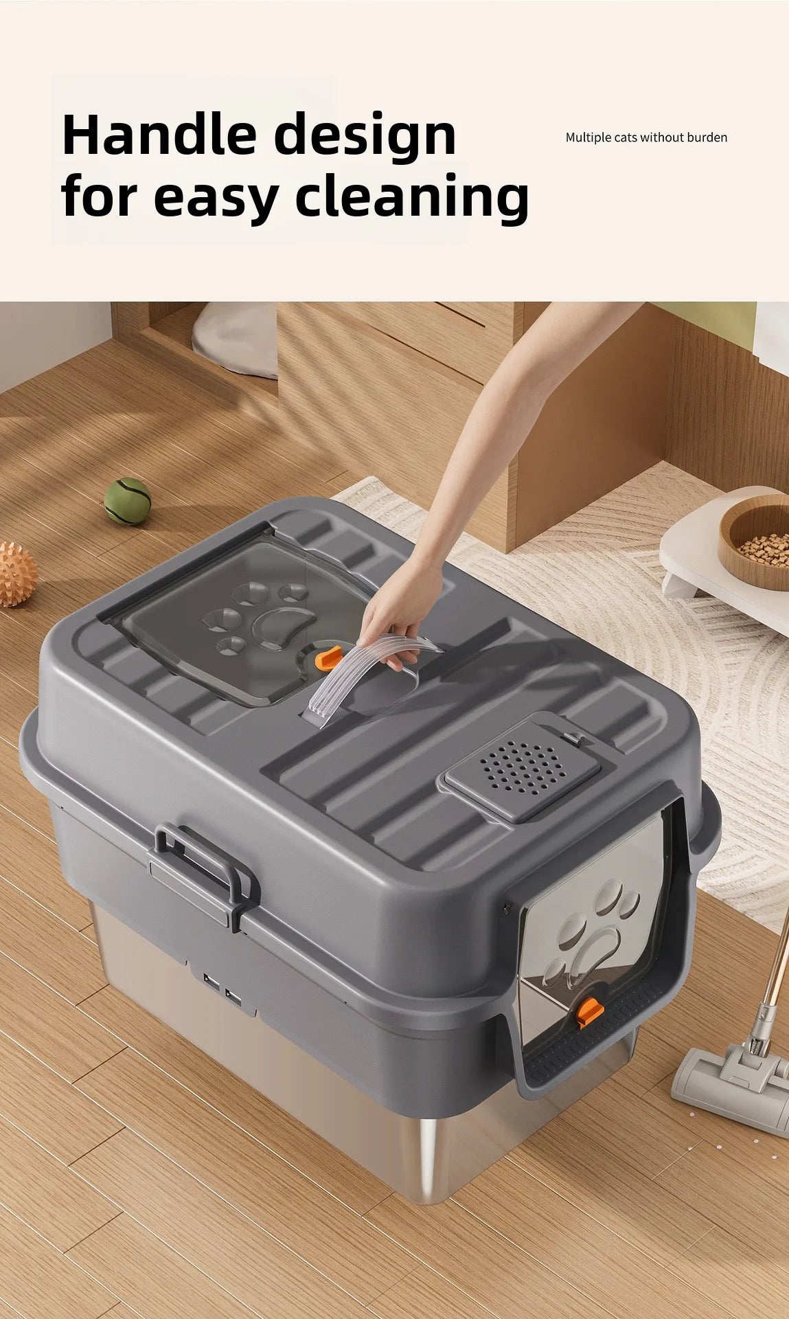 Stainless Steel Top Entry Self-Cleaning Cat Litter Box — Extra Large, Splash-Proof & Portable