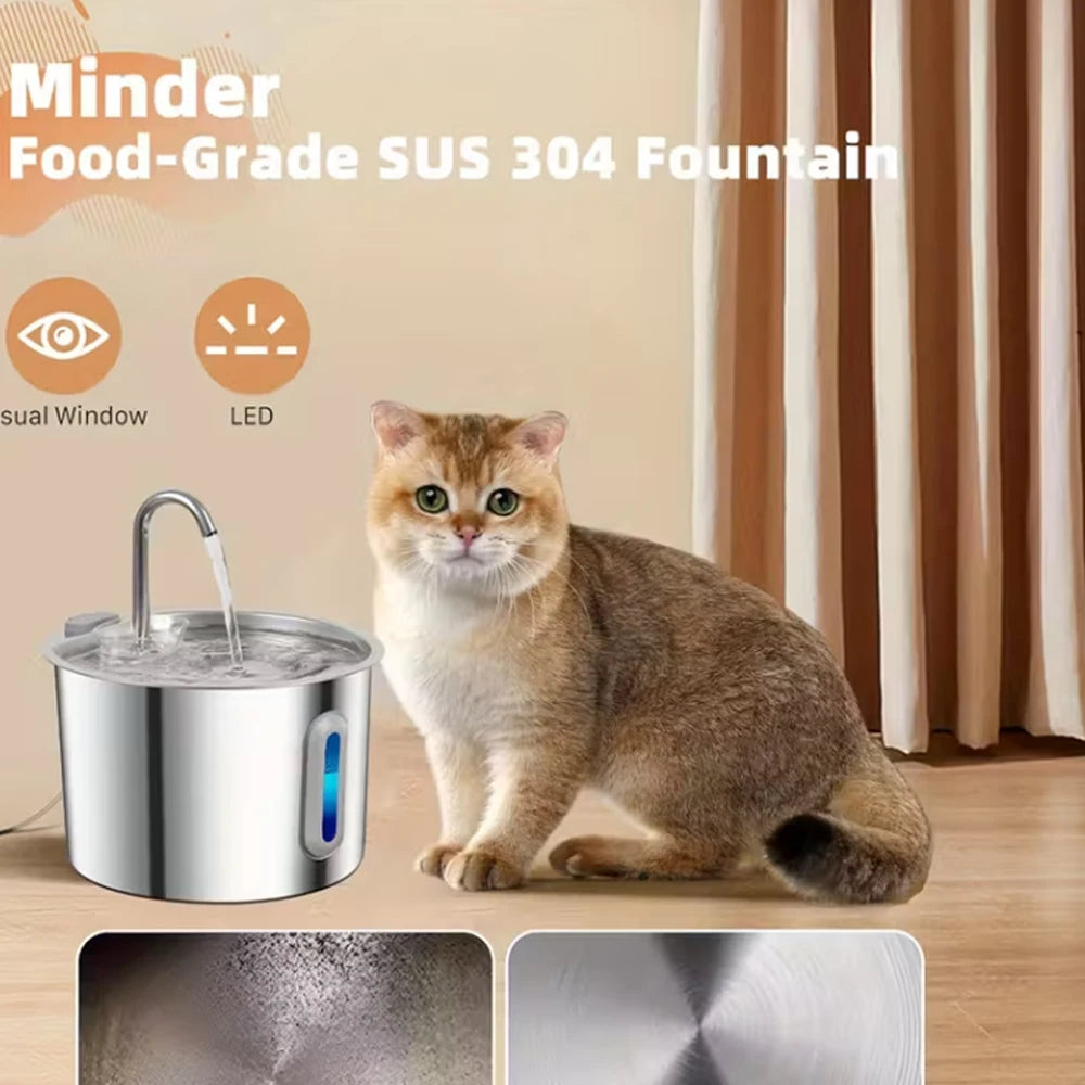 2.2L Stainless Steel Automatic Pet Water Dispenser with Water Level Window