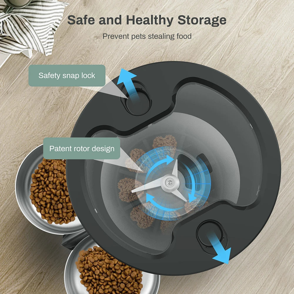 Distributeur automatique de croquettes 4L – Mangeoire en acier inoxydable avec contrôle par application WiFi ou bouton