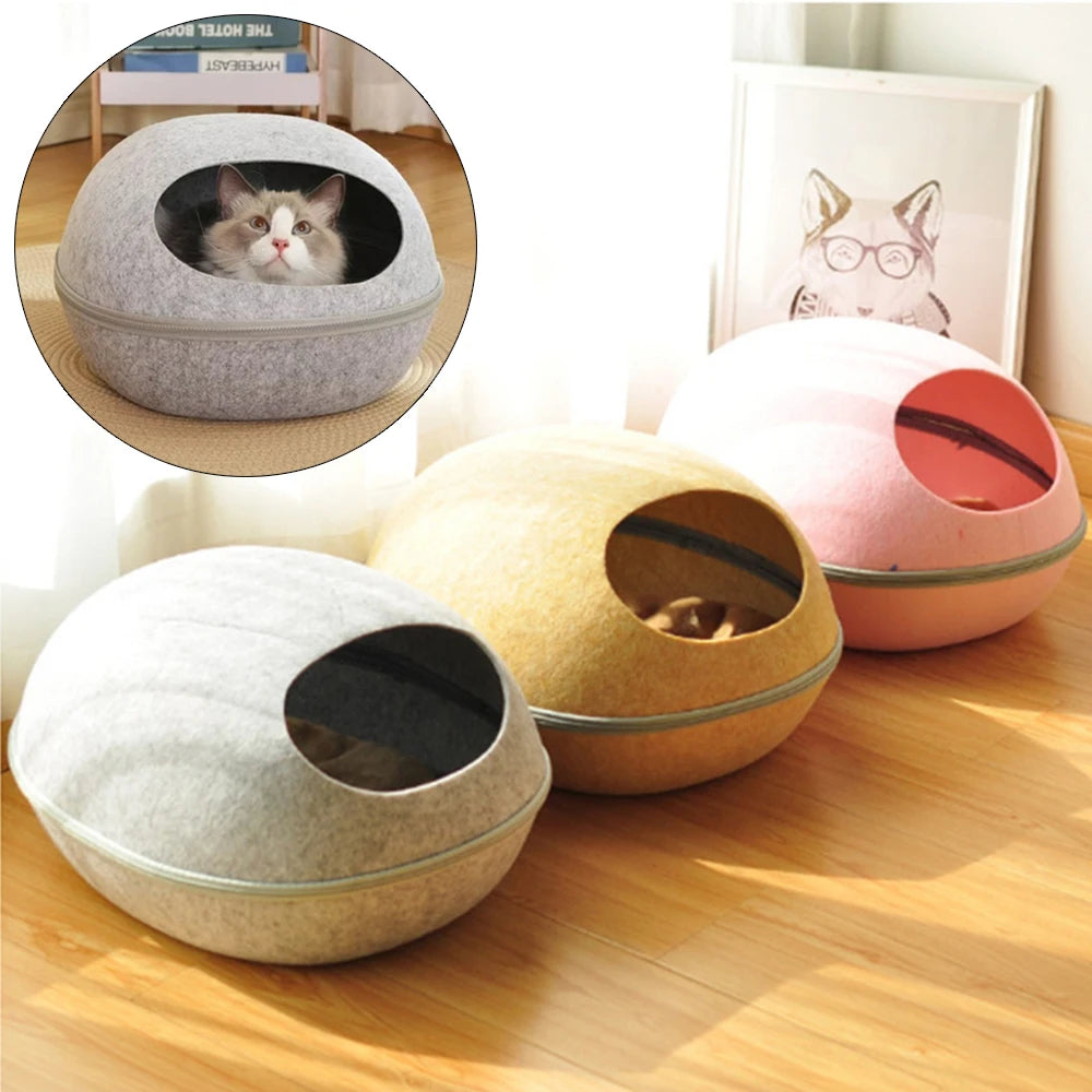 Egg-Shaped Felt Cat Bed with Mattress