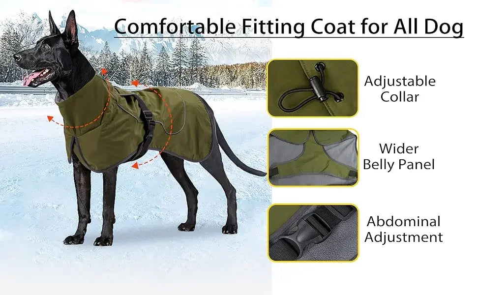 Waterproof Dog Jacket - Fleece Lined Reflective Coat for Cold Weather