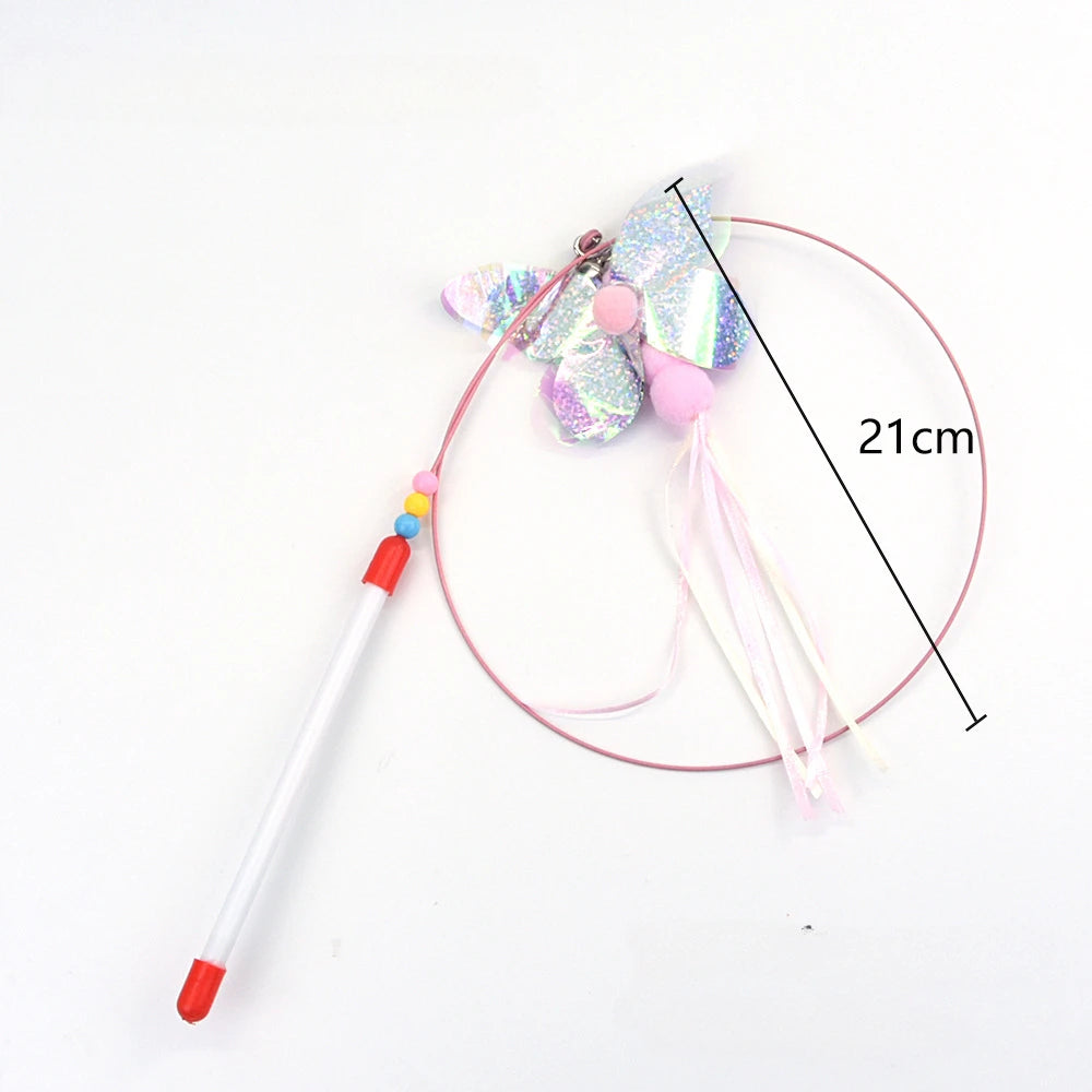 Interactive Feather Wand Cat Toy - Wire Teaser Stick for Kittens