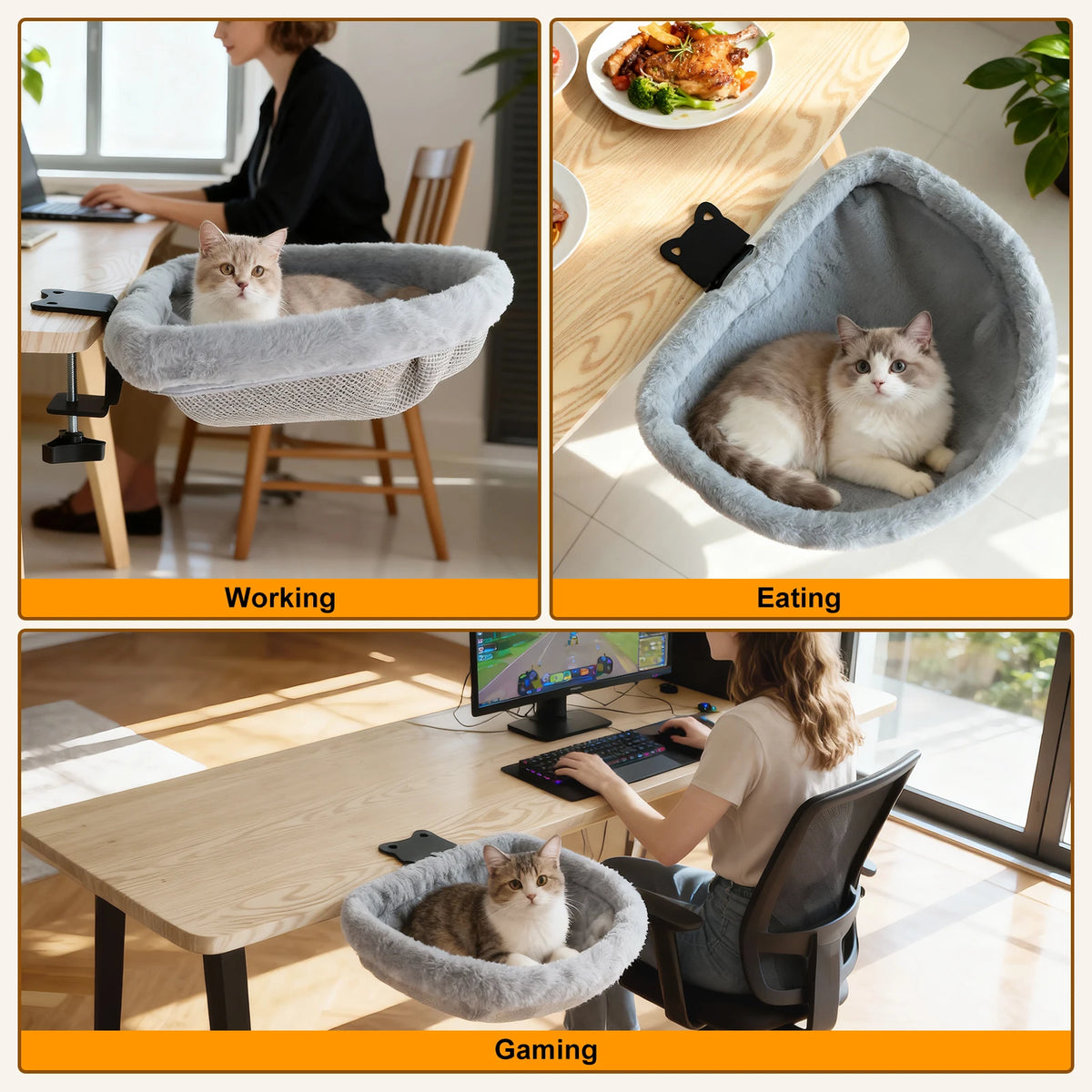 Foldable Plush Cat Desk Bed