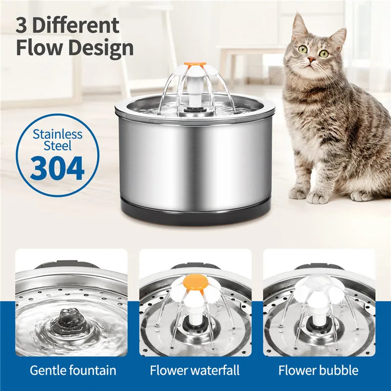 Fontaine à Boire Automatique 2L Avec Filtre Fontaine à Boire pour Animaux en Acier Inoxydable Distributeur d'Eau pour Chiens et Chats