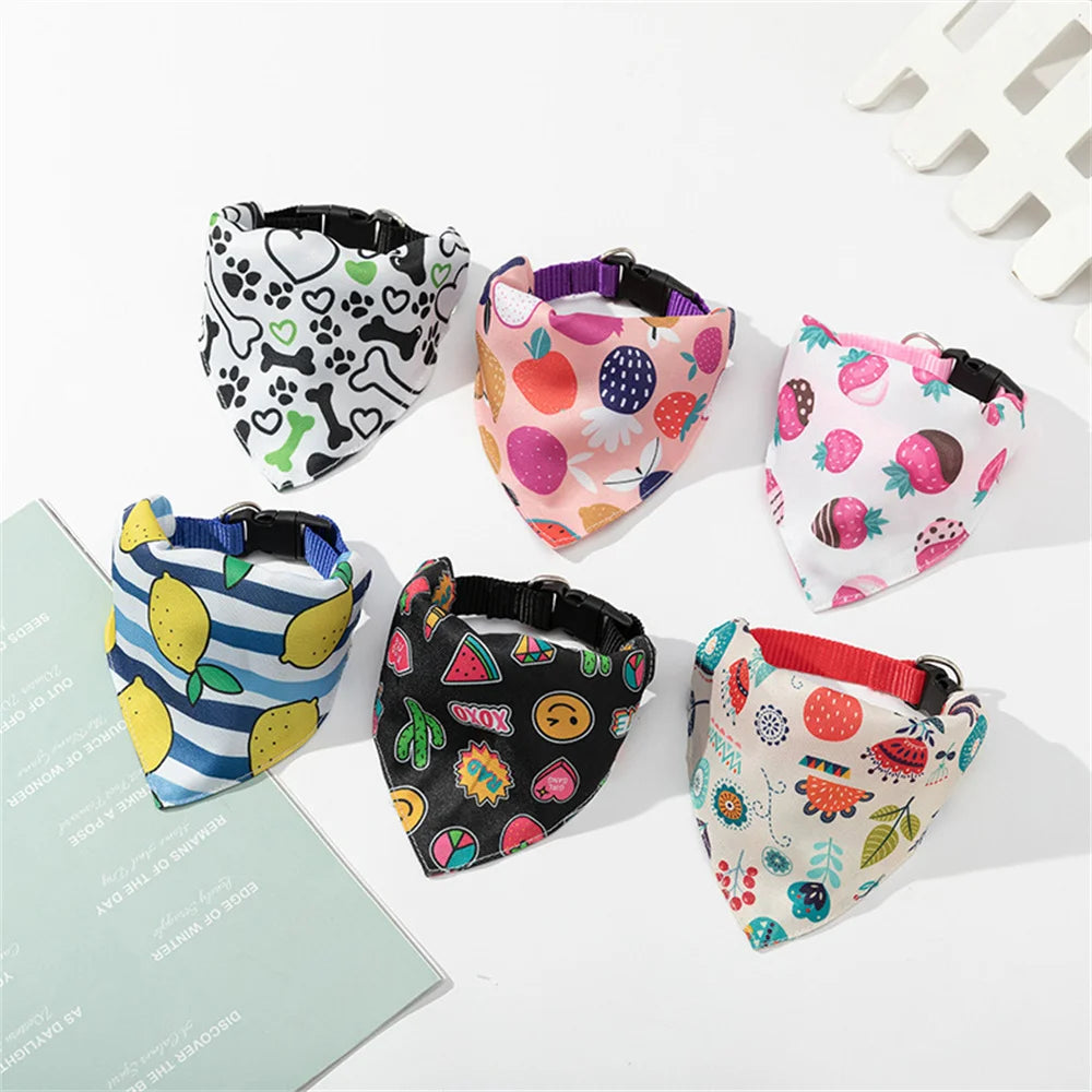 Cute Print Cat Dog Collar with Bandanas for Small Dogs Yorkshire Chihuahua Puppy Triangular Bandage Pet Accessories Supplies