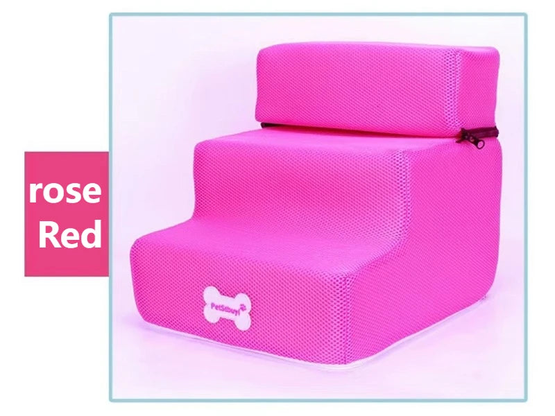 Anti-Slip Pet Stairs with Removable Washable Cover – 2 or 3 Step Ramp for Dogs & Cats