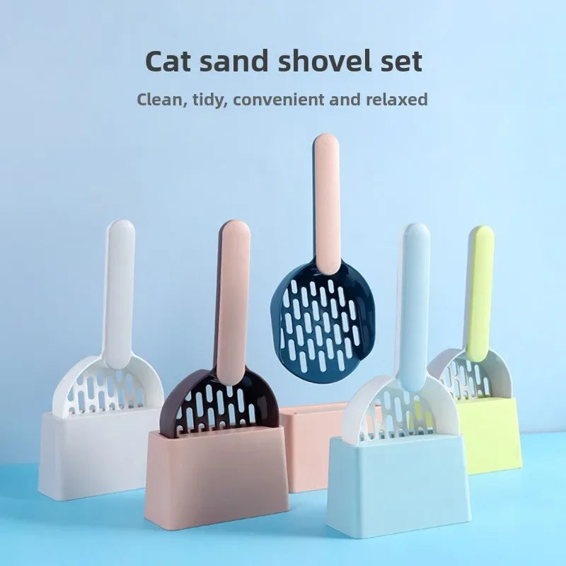 Cat Litter Scoop Set with Base & Fine-Hole Filter – Deep-Clean Sifting Scoop for Cat Litter Trays