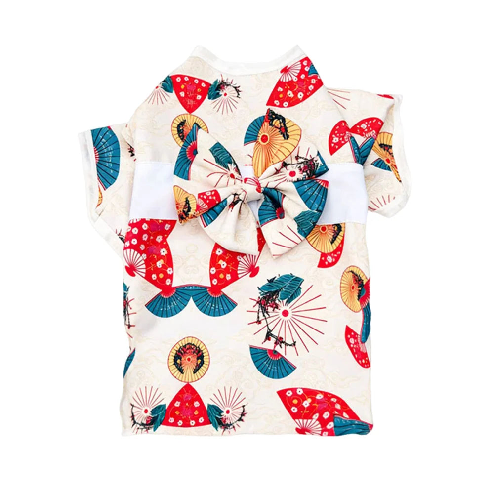 Japanese Bow Print Pet Kimono for Cats & Small Dogs