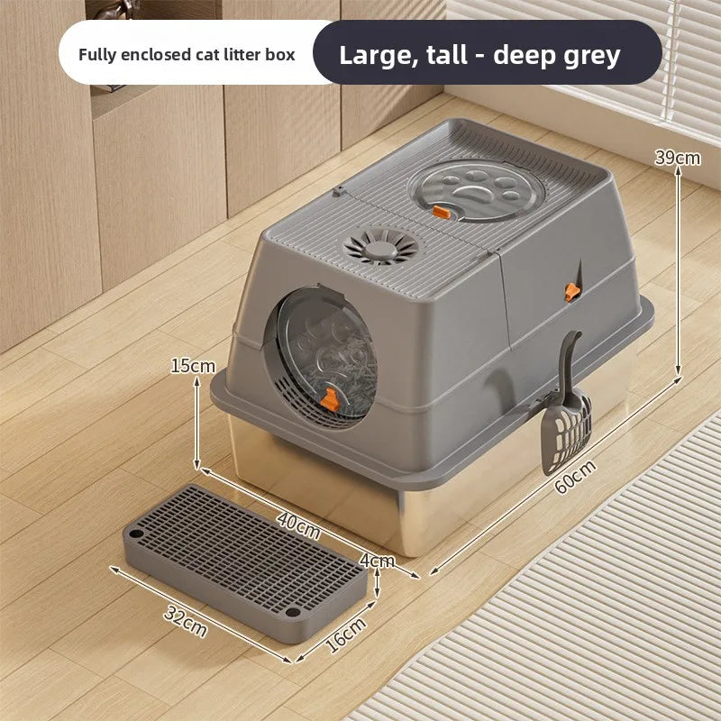 Stainless Steel Top Entry Self-Cleaning Cat Litter Box — Extra Large, Splash-Proof & Portable