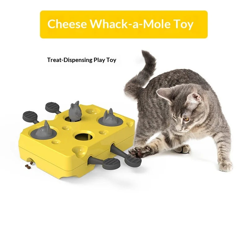 Whack-a-Mole Cat Puzzle Toy – Cheese Box Treat Dispenser for Kittens
