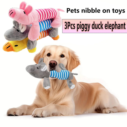 Bite-Resistant Plush Dog Toys - Cartoon Animal Squeaky Chew Toys Set