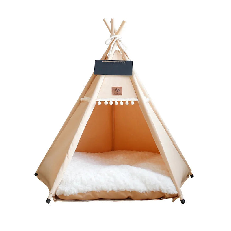 Indoor Pet Teepee Tent Bed with Thick Cushion – Canvas, Washable