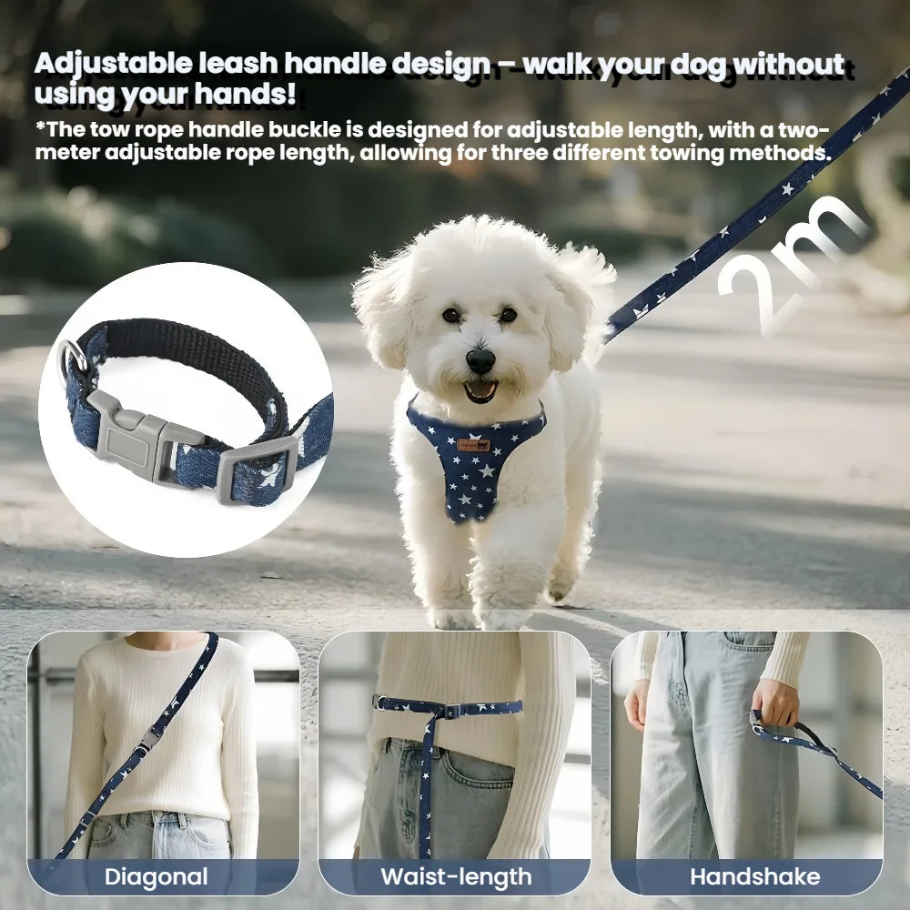 Harnais anti-évasion en jean maillé avec laisse pour chien et chat | Gilet rembourré réglable pour petits chiens et chiots