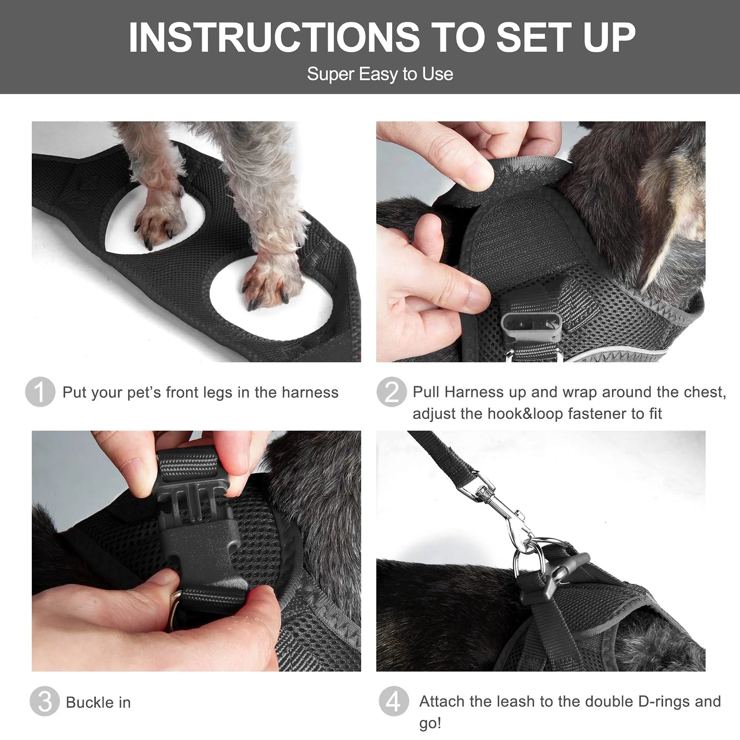Adjustable Mesh Harness & Lead Set — Breathable Reflective Vest for Small Dogs & Cats