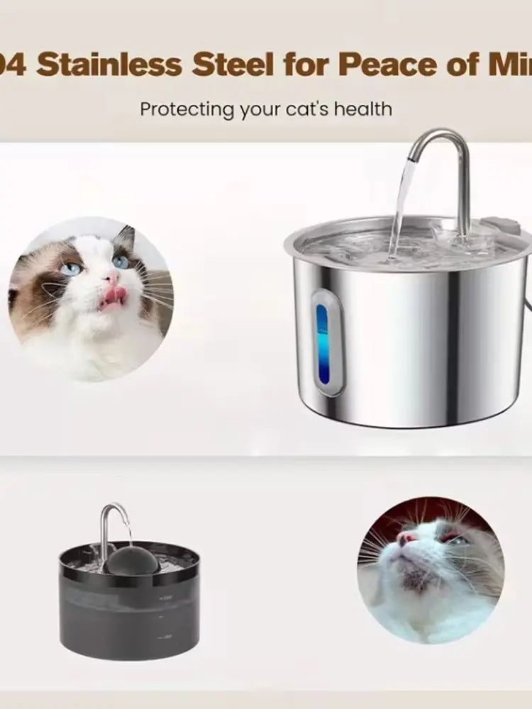 2.2L Stainless Steel Automatic Pet Water Dispenser with Water Level Window