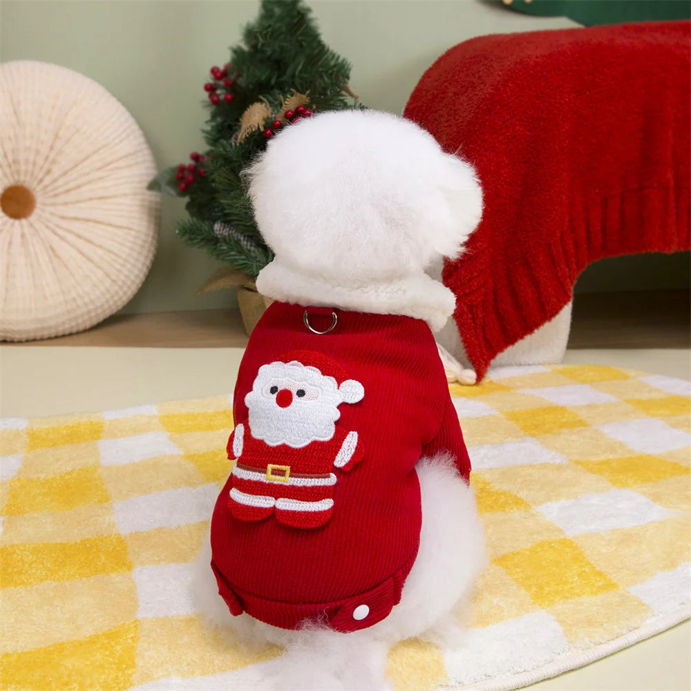 Christmas Pet Jacket with Fur Collar & Traction Ring