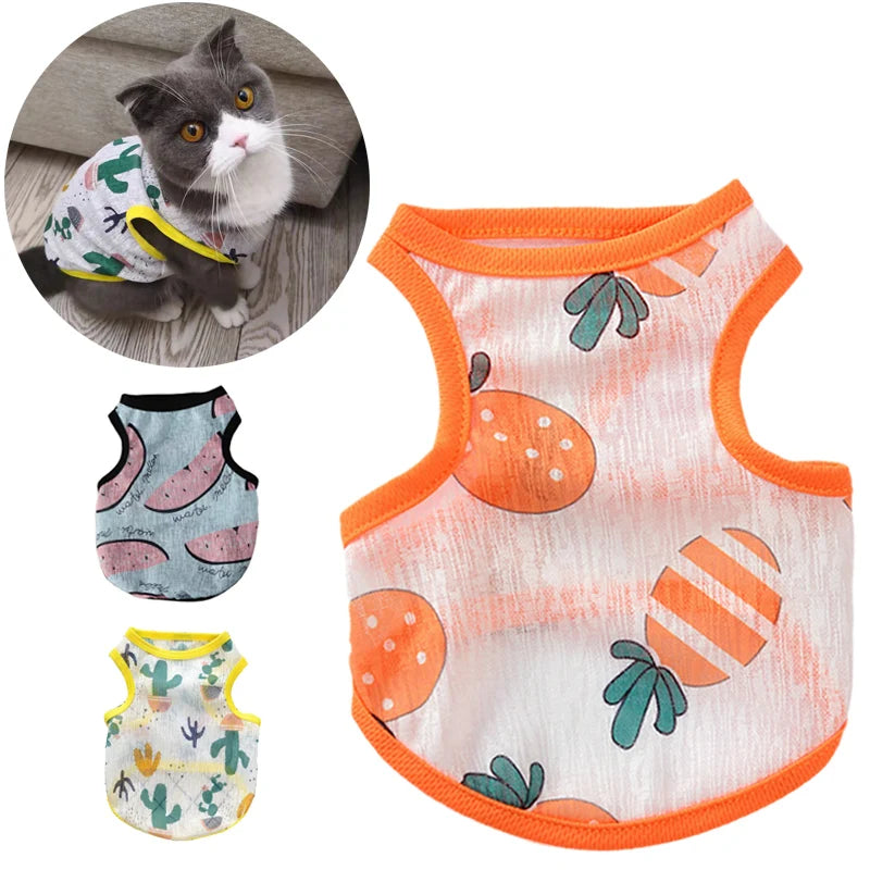 Sun Protection Clothing for Cats Summer Pet Vest Ultra-thin Breathable Cute Print Kitten Puppy Rabbit Clothes Pajamas Ropa Gato