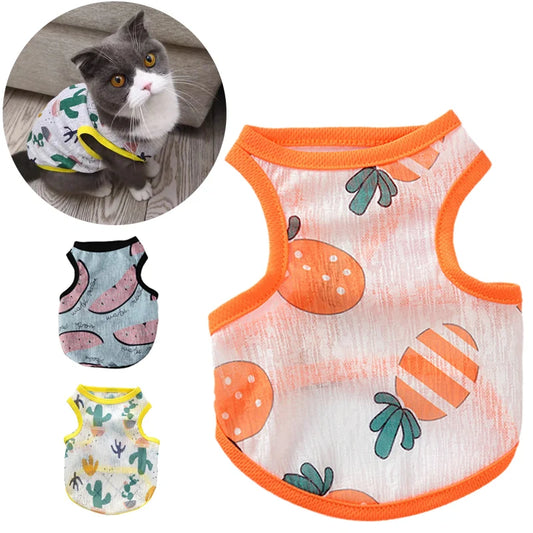 Printed Sun Protection Vest for Cats, Kittens & Small Pets | Ultra-Thin Summer Clothing | XS–XL