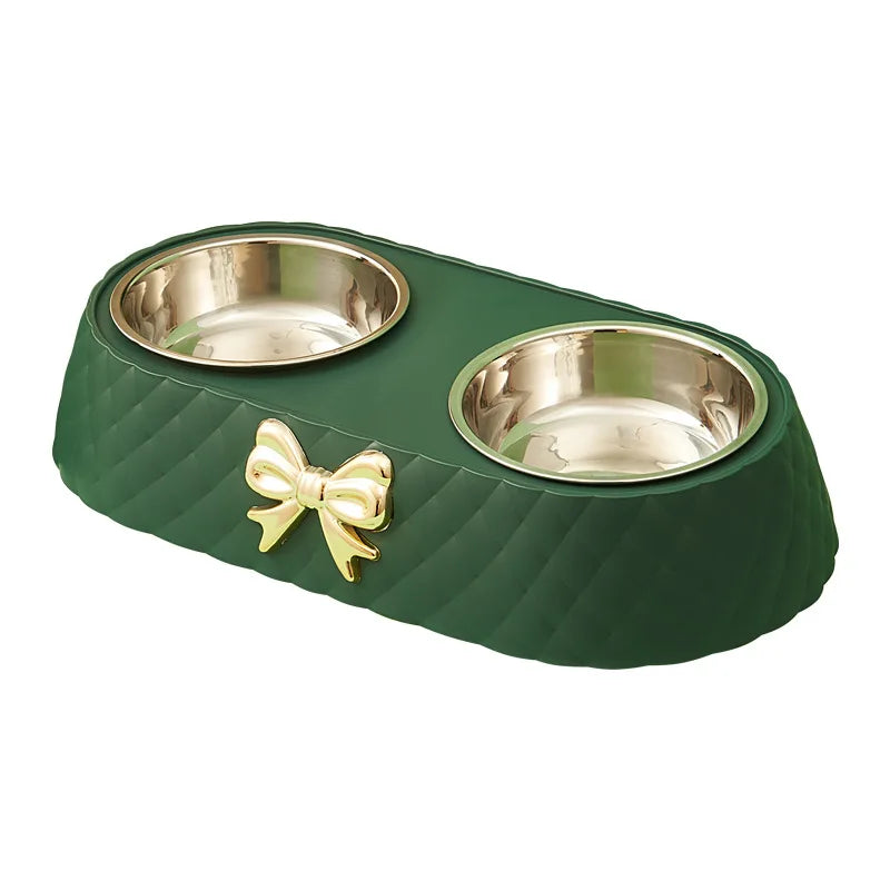 Bow-Tie Double Pet Bowl – Stainless Steel Inserts with PP Stand, for Cats & Dogs