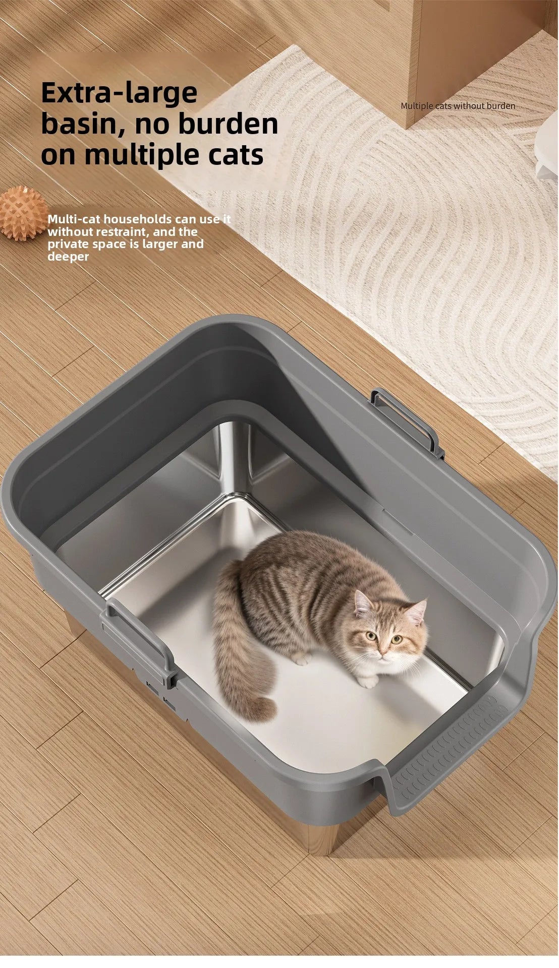 Stainless Steel Top Entry Self-Cleaning Cat Litter Box — Extra Large, Splash-Proof & Portable