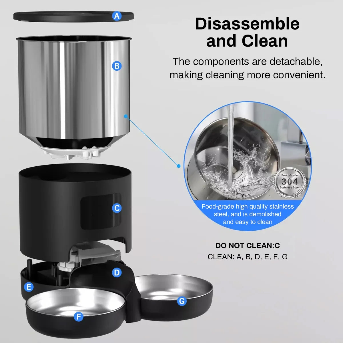 Distributeur automatique de nourriture intelligent pour animaux de compagnie 4L – Double gamelle en acier inoxydable avec contrôle via application et WiFi