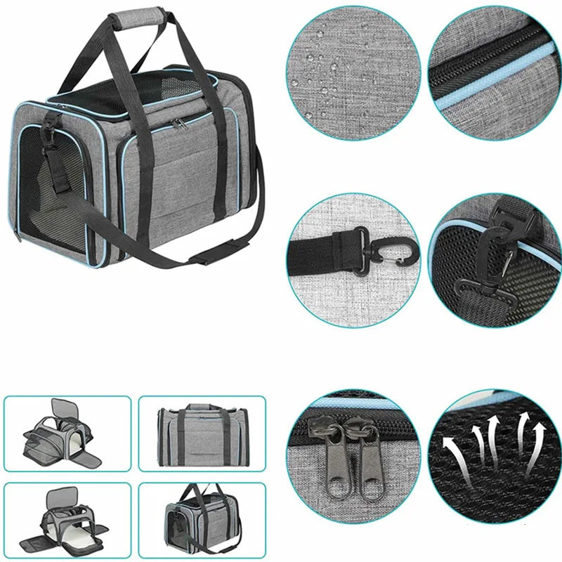 Foldable Expandable Pet Carrier Bag | Breathable Mesh Handheld Bag for Cats & Small Dogs