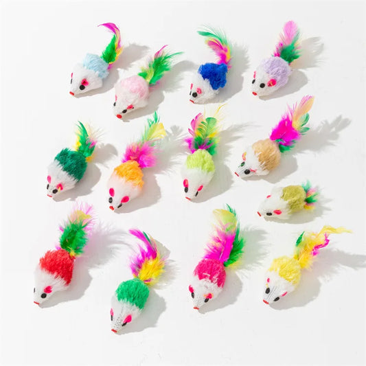 Feather Mouse Cat Toys - 10 Pack Interactive Play Set with Catnip