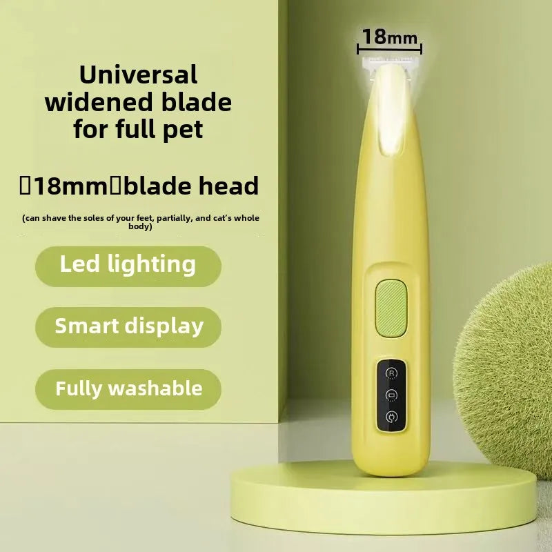 Cordless Dog Paw Trimmer with LED Light — Waterproof, 18mm Blade, LED Display