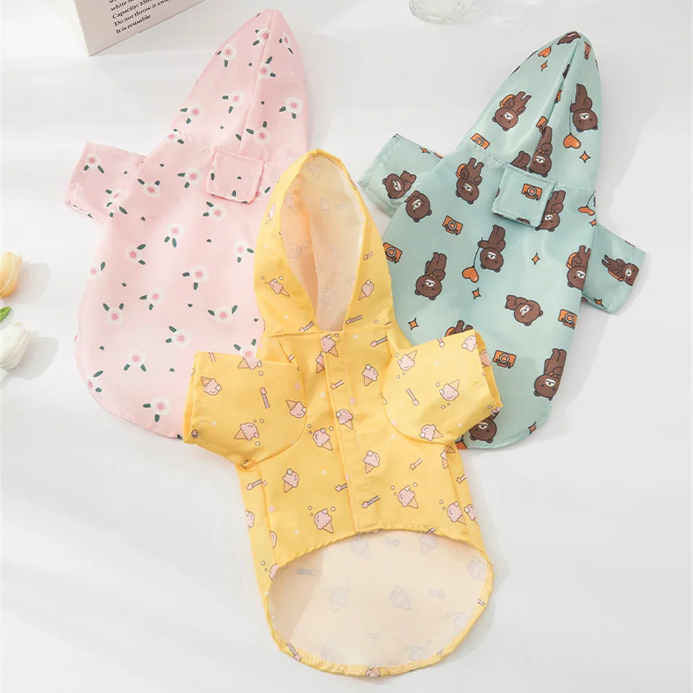 Printed Pet Dog Raincoat Waterproof Pet Hoodie with Traction Hole for Small Dogs Bichon Chihuahua Puppy Chubasquero Para Perros