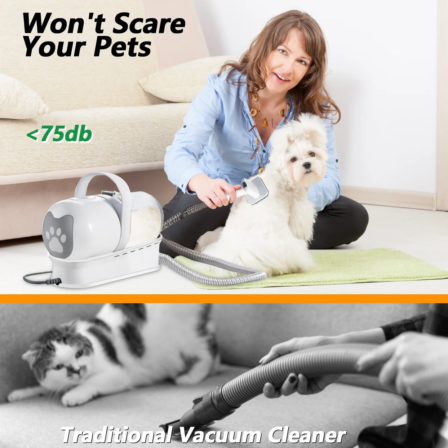 7-in-1 Pet Grooming Vacuum Kit with Clippers & Nail Grinder – 400W