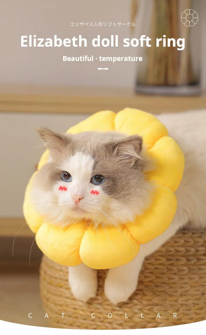 Collerette de protection tournesol – Cône élisabéthain en coton doux pour chats et chiens