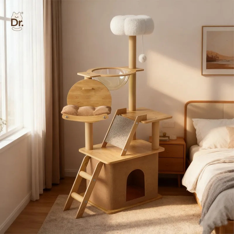 Wooden Cat Tree with Capsule House