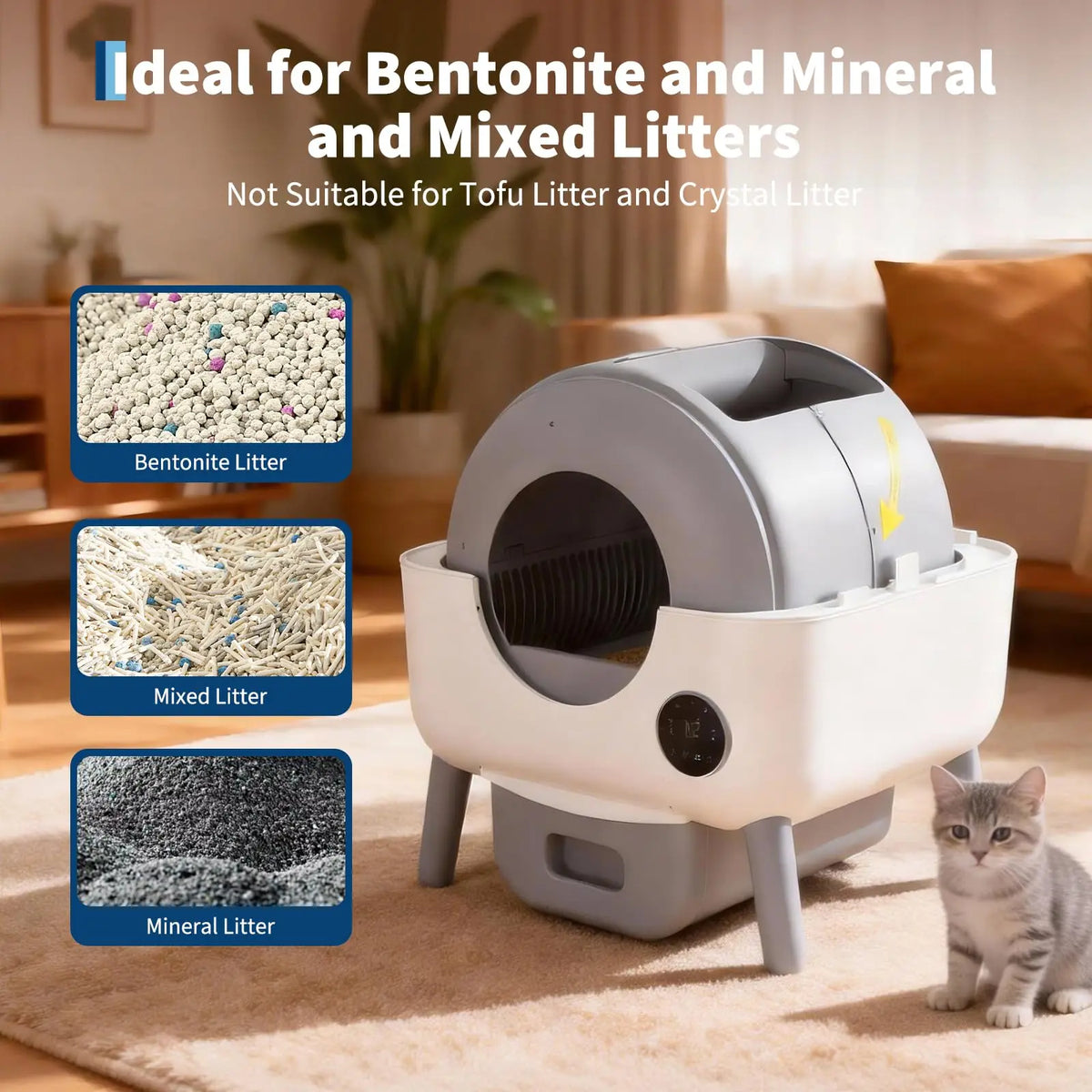 76L Self-Cleaning Cat Litter Box | 15-Day Waste Bin | ≤35dB Quiet | LED Night Light | App Control