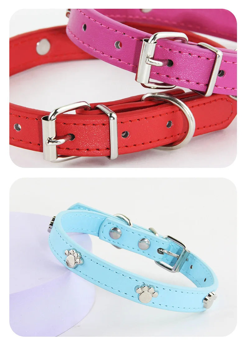 Leather Dog Collar with Footprint Design