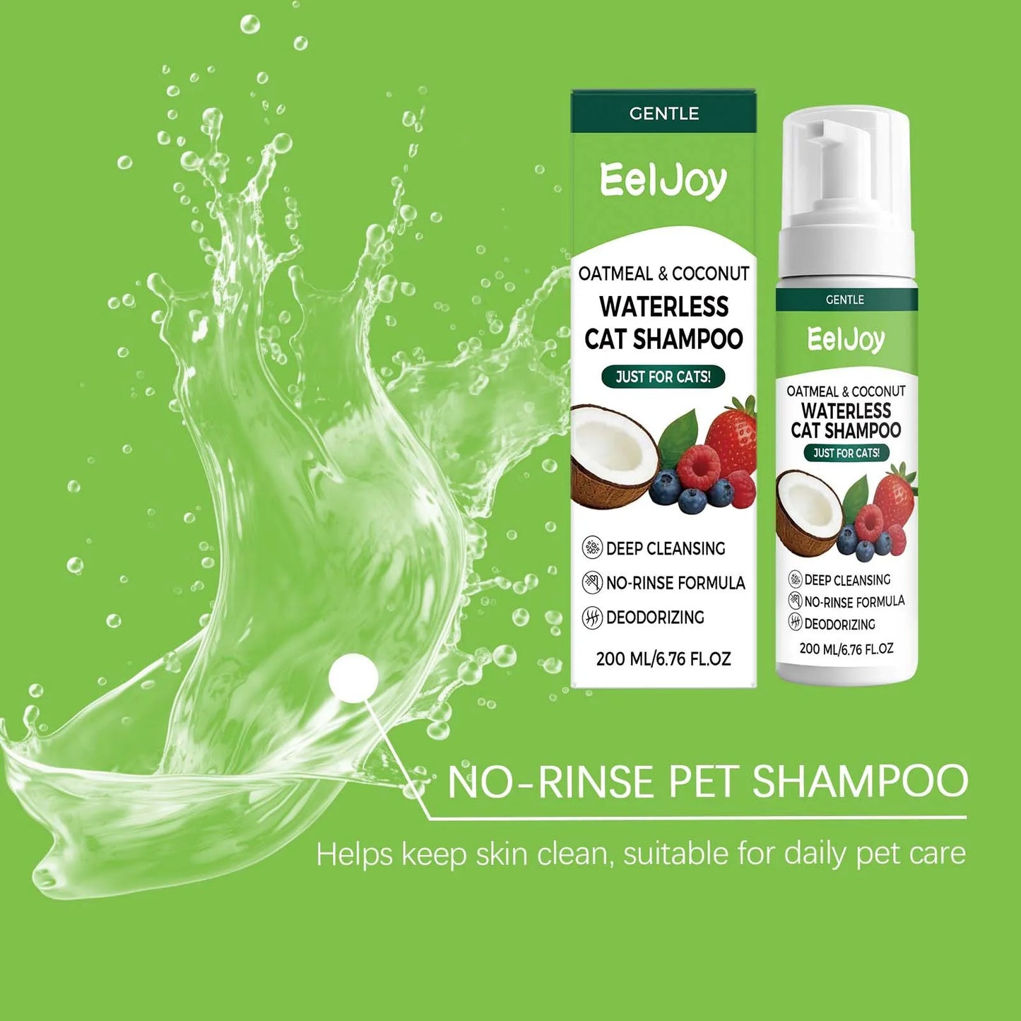 Coconut No-Rinse Dry Shampoo for Cats & Dogs — Sensitive Skin Foam Cleanser with Odour Control