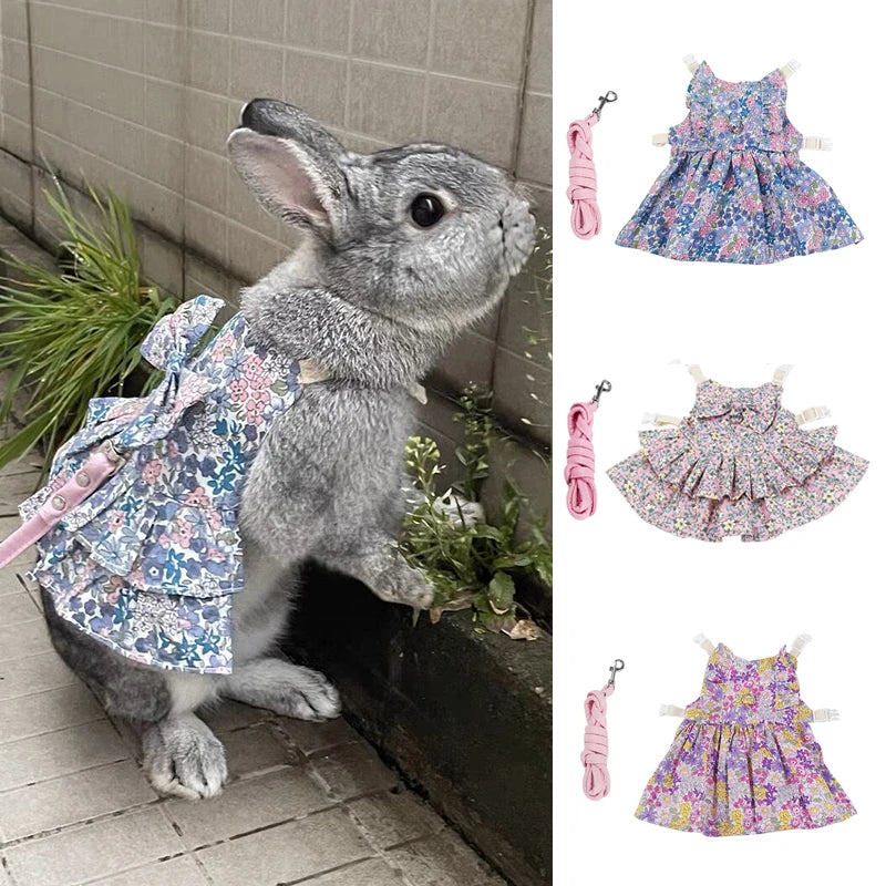Floral Cotton Dress & Harness Set for Rabbits & Small Pets