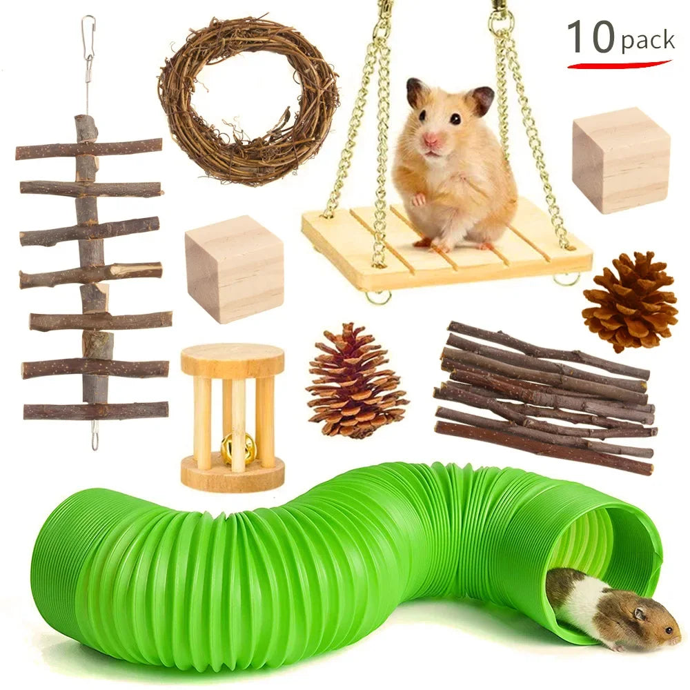 Wooden Molar & Play Toy Set for Small Pets