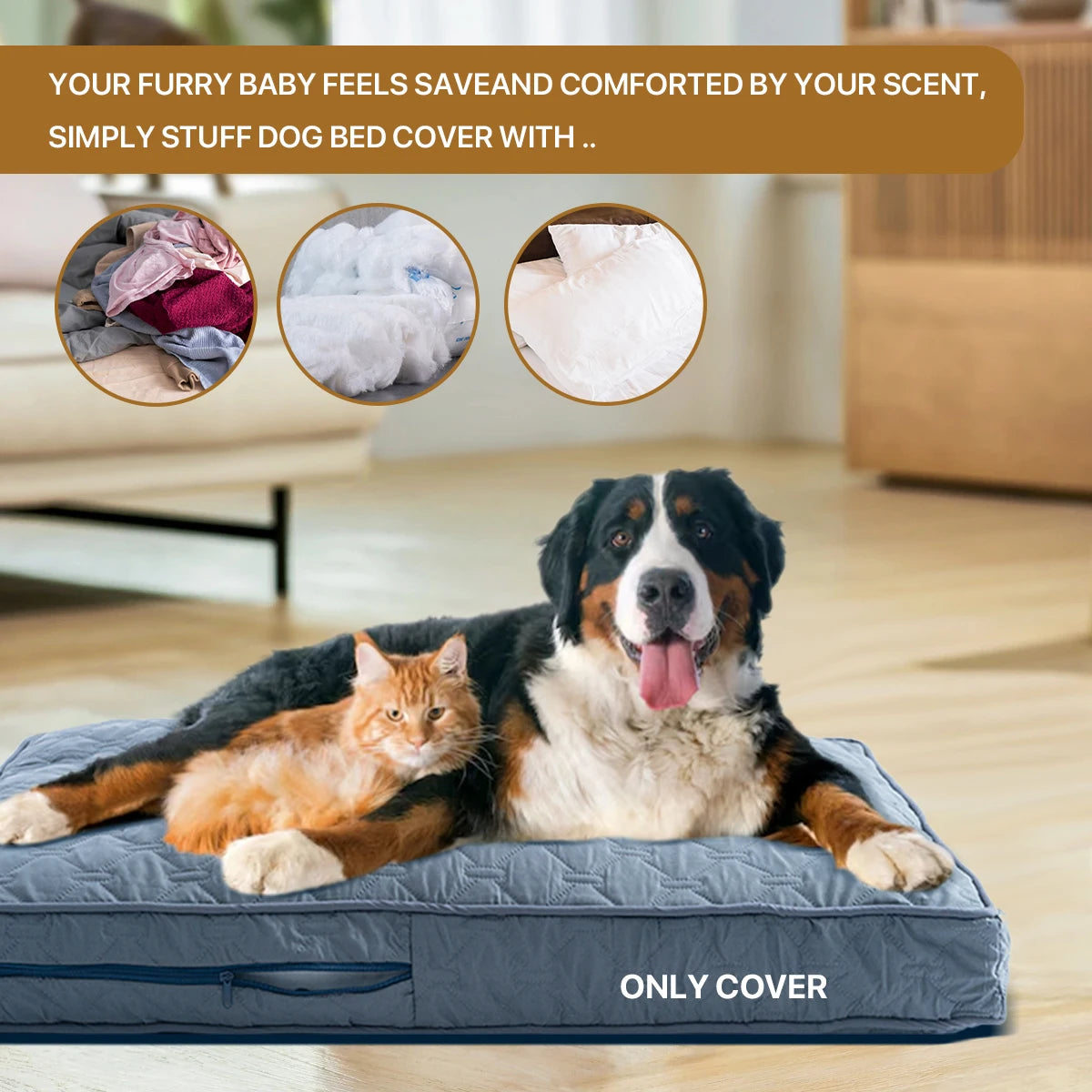 Orthopedic Dog Bed Washable Cover — Multi-Needle Quilted Foam Mat for Large Dogs & Crates