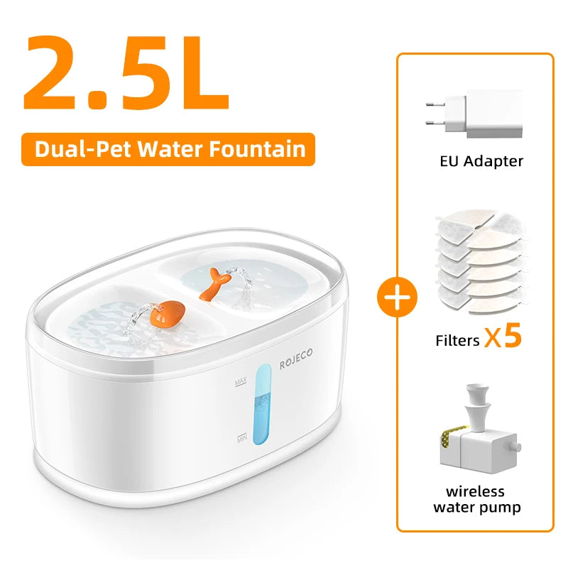 Automatic Wireless Dual-Flow Pet Water Fountain for Cats & Dogs