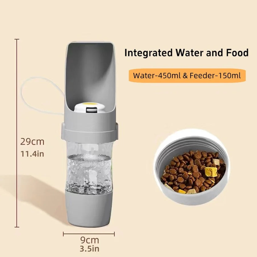 2-in-1 Portable Pet Water Bottle & Food Container – Travel Feeder for Dogs & Cats