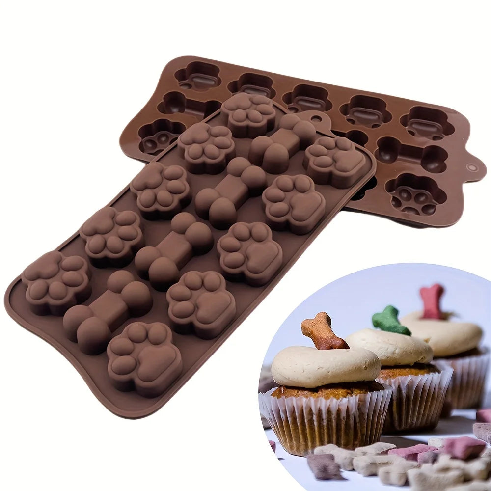 Moule en silicone pour friandises pour animaux – 14 grilles en forme d'os de chien et de patte de chat pour des friandises faites maison